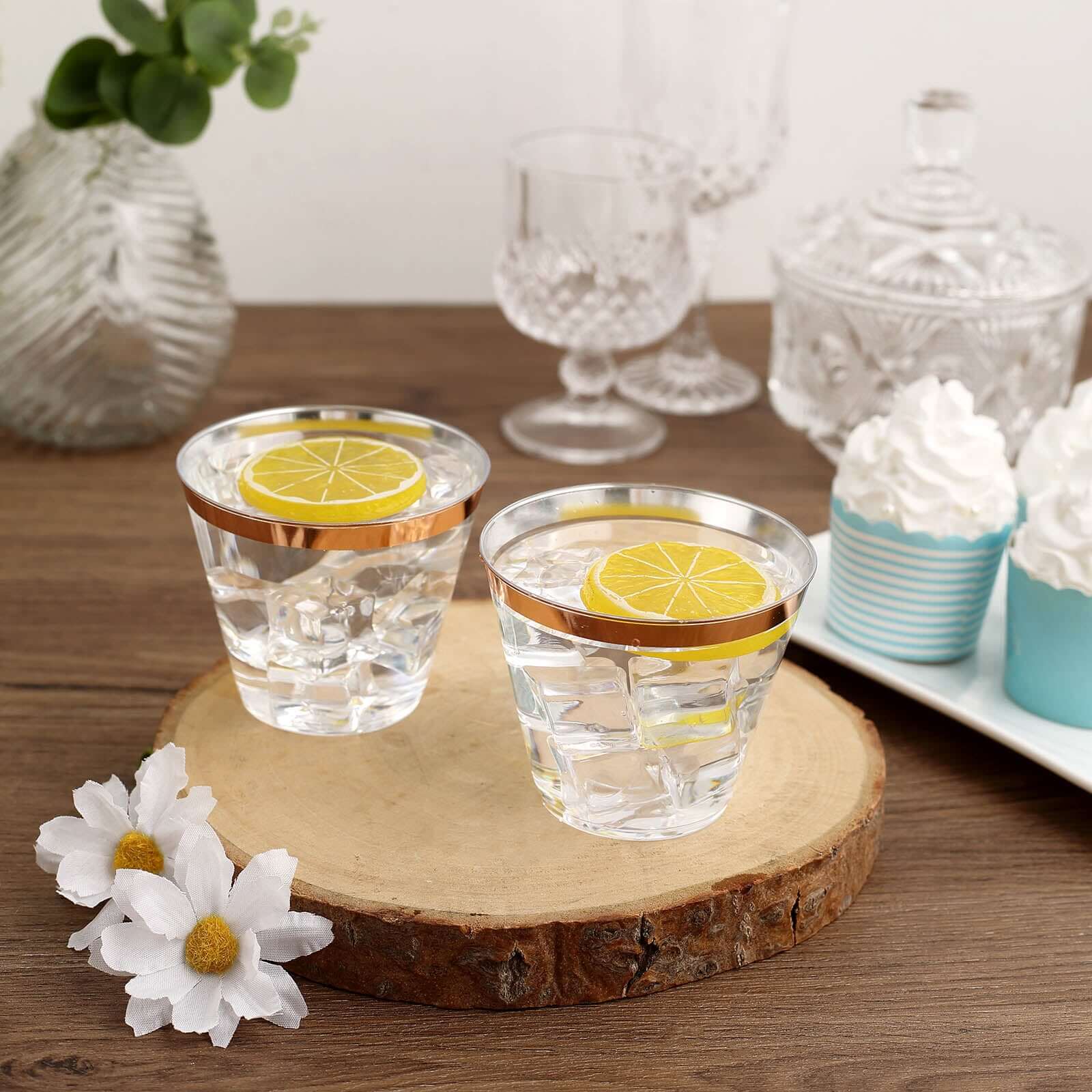 12-Pack Plastic Party Squat Cups 10oz Clear with Rose Gold Rim - Image 2